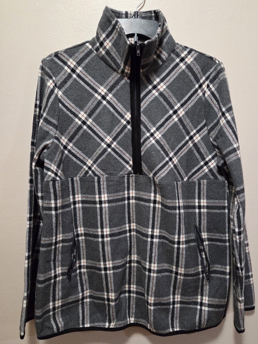 Women's Gray Plaid Quarter-Zip Jacket